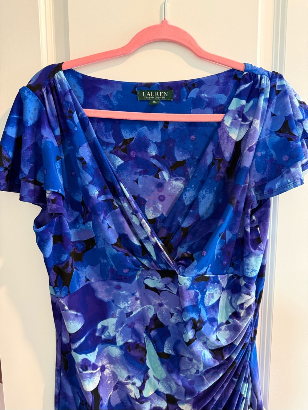 Ralph Lauren Blue and Purple Floral Midi Wrap Dress - Picture 4 of 5